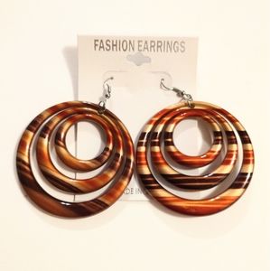 Fashion Jewelry Acrylic Red, Tan, Brown Stripe Hoop Dangle Drop Earrings